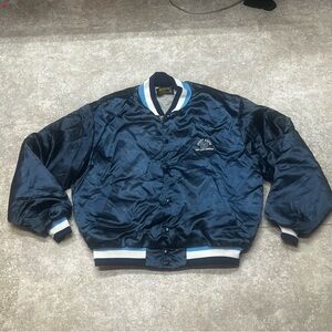 US Coast Gaurd Lifesaver vintage satin varsity bomber jacket XL Blue Made In USA